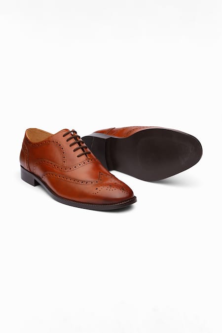 Dapper Shoes Tan Brown Full Brogue Wingtip Oxford Shoes 
