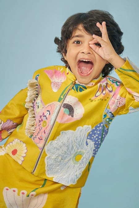 Buy_Joey & Pooh_Yellow Chanderi, Cotton, Viscose Embroidery Designer Kurta Set 