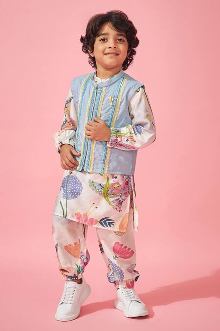 Buy_Joey & Pooh_White , , Embroidery Floral Print Kurta Set _Online_at_Aza_Fashions