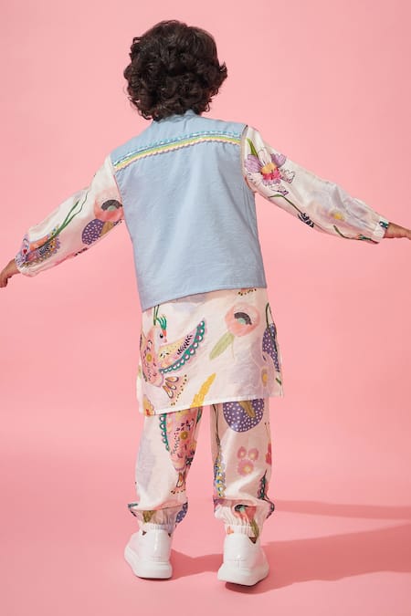 Joey & Pooh White Floral Print Kurta Set 