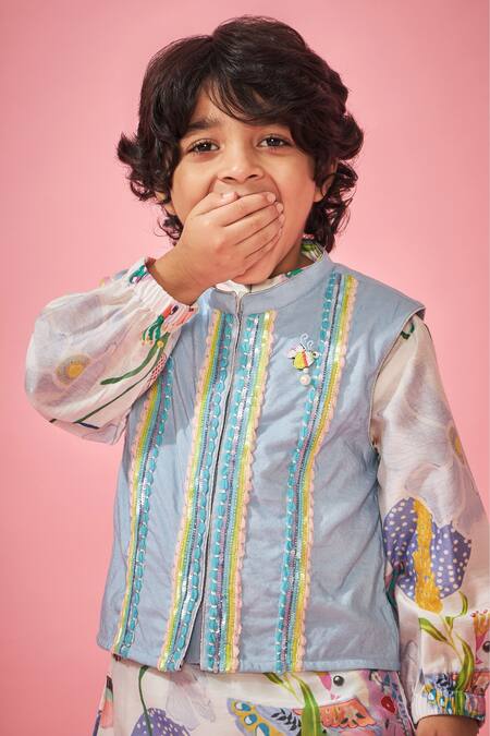 Shop_Joey & Pooh_White , , Embroidery Floral Print Kurta Set 