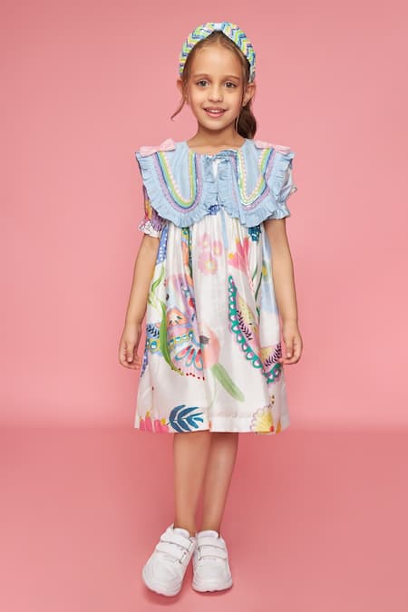 Joey And Pooh White Floral Print Dress  