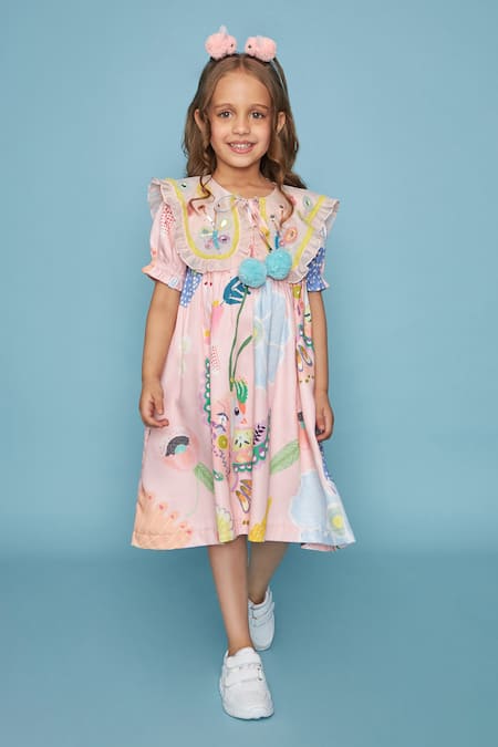 Joey And Pooh Pink Embroidered Dress  