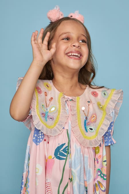 Joey & Pooh_Pink Chanderi, Viscose, Cotton, Shantoon Embroidery Dress _Online_at_Aza_Fashions