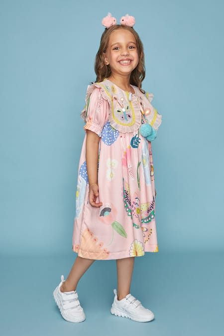 Shop_Joey & Pooh_Pink Chanderi, Viscose, Cotton, Shantoon Embroidery Dress _Online_at_Aza_Fashions