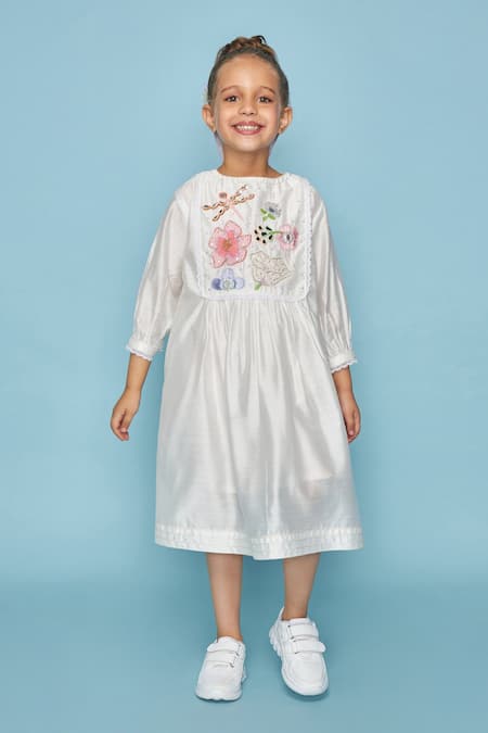 Joey And Pooh White Embroidered Dress  