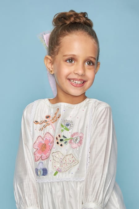 Buy_Joey & Pooh_White Chanderi, Shantoon Embroidery Dress 