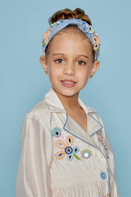 Shop_Joey & Pooh_Off White Chanderi Cotton, Viscose Embroidery Floral Dress _Online_at_Aza_Fashions