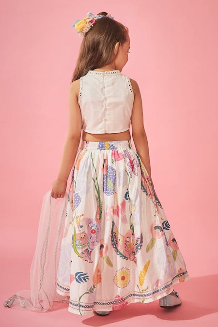 Joey & Pooh White Floral Embroidered Lehenga Set 