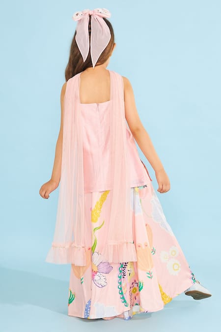 Joey & Pooh Peach Floral Tunic Sharara Set 