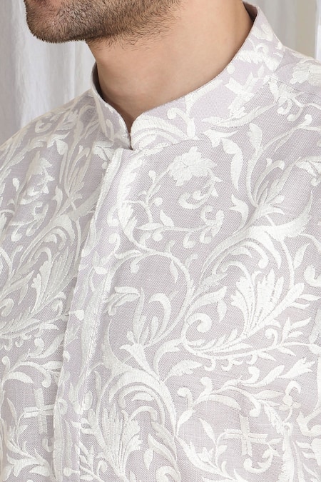 Aham-Vayam_Purple Cotton Embroidery Floral Thread Kurta _at_Aza_Fashions