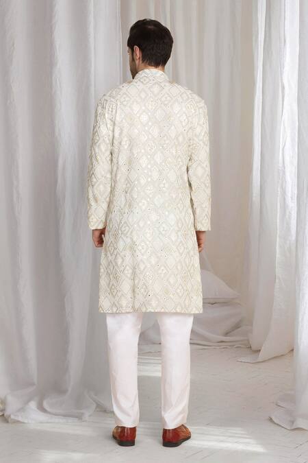 Aham-Vayam Beige Shiny Embroidered Kurta 