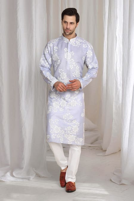 Aham-Vayam Purple Cotton, Linen Embroidery Thread Kurta