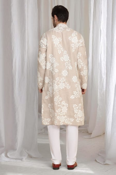 Shop Aham-Vayam Beige Cotton, Linen Embroidery Thread Kurta at Aza Fashions Shop_Aham-Vayam_Beige Cotton, Linen Embroidery Thread Kurta _at_Aza_Fashions