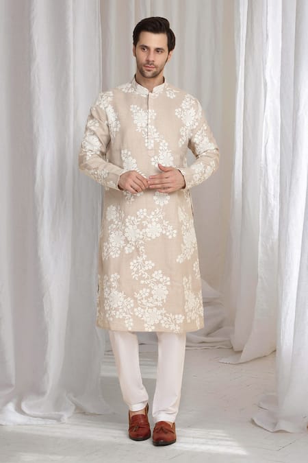 Buy Aham-Vayam Beige Cotton, Linen Embroidery Thread Kurta Online at Aza Fashions Buy_Aham-Vayam_Beige Cotton, Linen Embroidery Thread Kurta _Online_at_Aza_Fashions