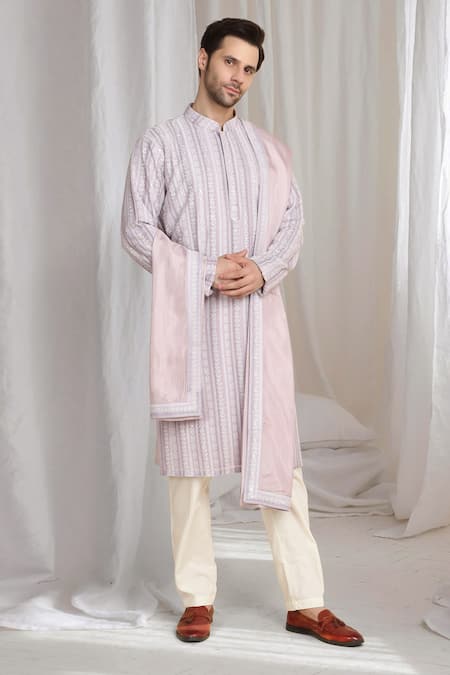 Aham-Vayam Purple Cotton Embroidery Kurta With Dupatta 
