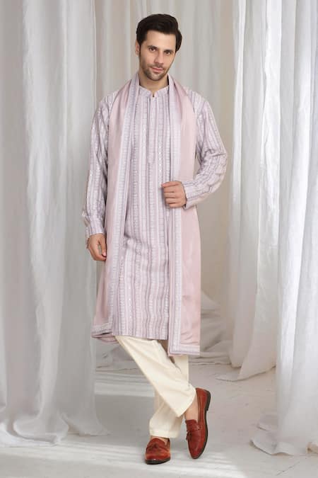 Aham-Vayam_Purple Cotton Embroidery Kurta With Dupatta _Online_at_Aza_Fashions