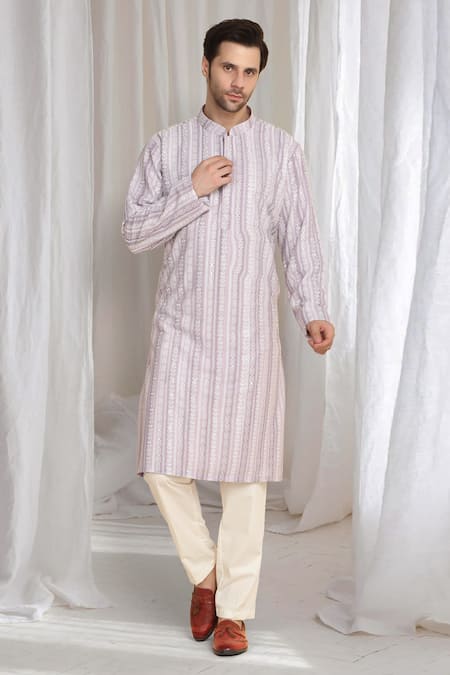 Buy_Aham-Vayam_Purple Cotton Embroidery Kurta With Dupatta _Online_at_Aza_Fashions