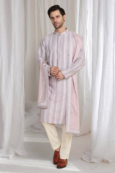 Shop_Aham-Vayam_Purple Cotton Embroidery Kurta With Dupatta _Online_at_Aza_Fashions