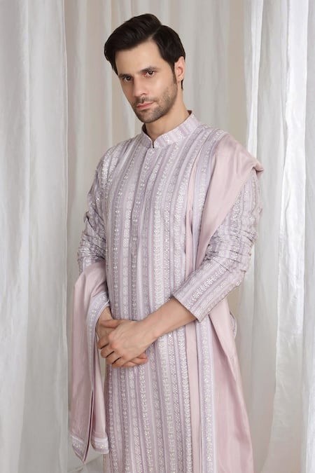 Aham-Vayam_Purple Cotton Embroidery Kurta With Dupatta _at_Aza_Fashions