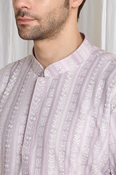 Shop_Aham-Vayam_Purple Cotton Embroidery Kurta With Dupatta 