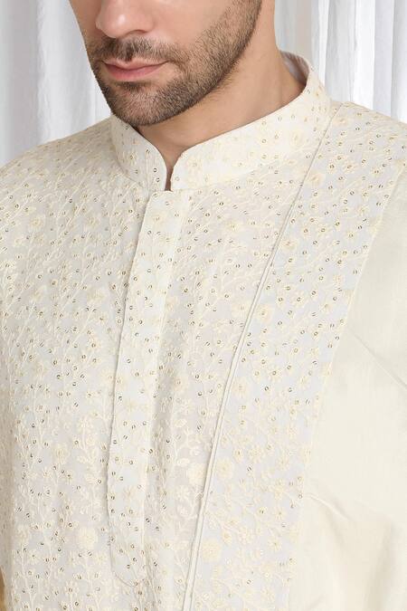 Aham-Vayam Cream Cotton Embroidery Thread Kurta And Dupatta Set at Aza Fashions Aham-Vayam_Cream Cotton Embroidery Thread Kurta And Dupatta Set _at_Aza_Fashions