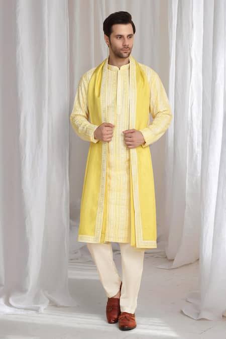 Aham-Vayam_Yellow Cotton Embroidery Pastel Kurta With Dupatta _Online_at_Aza_Fashions