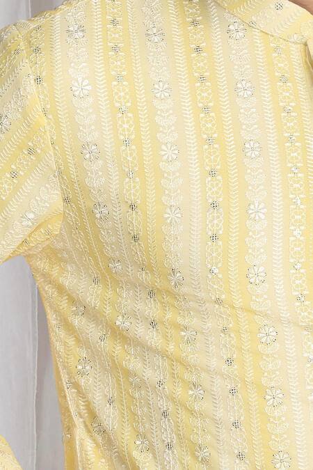 Buy_Aham-Vayam_Yellow Cotton Embroidery Pastel Kurta With Dupatta 