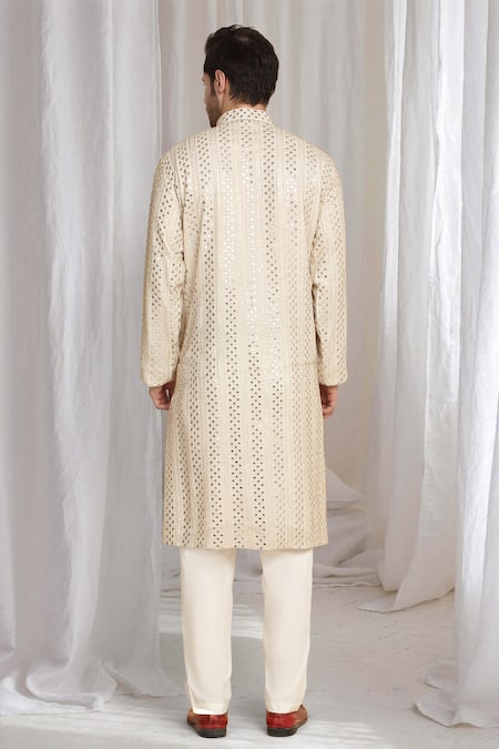 Aham-Vayam Gold Thread Embroidered Kurta With Dupatta 
