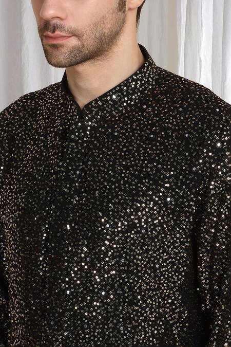 Buy_Aham-Vayam_Black Cotton Sequins Ombre Embroidered Kurta With Dupatta 