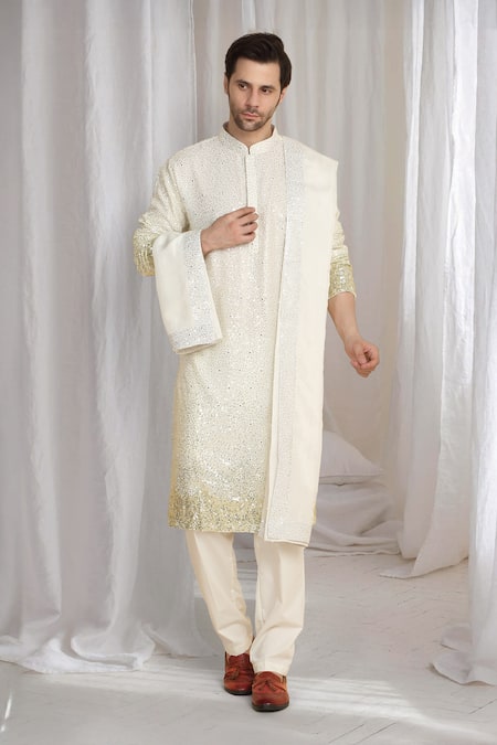 Aham-Vayam Sequin Ombre Embroidered Kurta With Dupatta 