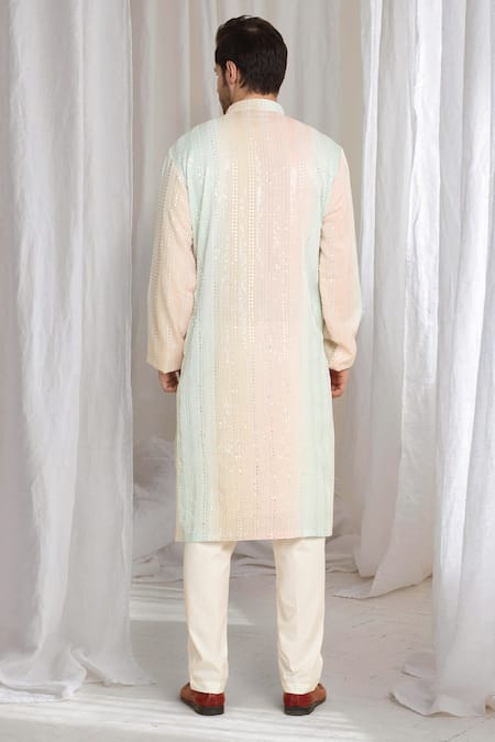 Aham-Vayam Ombre Embroidered Kurta With Dupatta 