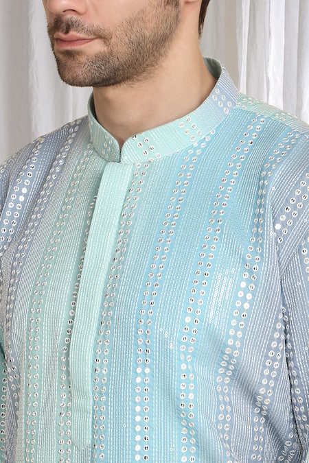 Buy_Aham-Vayam_Olive Green Cotton Sequins, Embroidery Ombre Kurta With Dupatta 