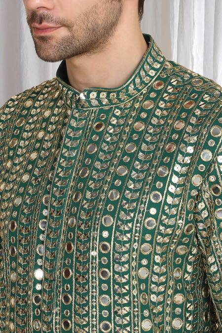 Buy_Aham-Vayam_Green Cotton Zari Golden Thread Embroidered Kurta And Dupatta 