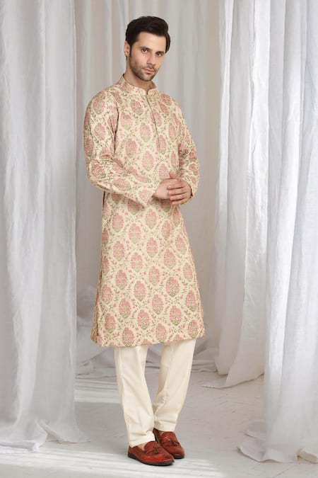 Buy Aham-Vayam Beige Cotton Embroidery Gul Thread Kurta Online at Aza Fashions Buy_Aham-Vayam_Beige Cotton Embroidery Gul Thread Kurta _Online_at_Aza_Fashions