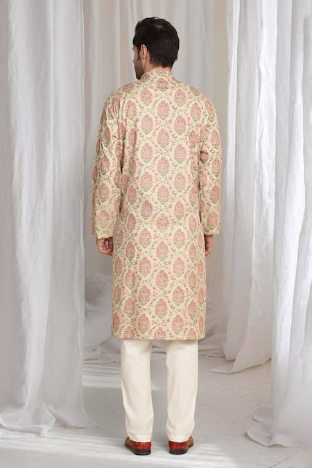 Shop Aham-Vayam Beige Cotton Embroidery Gul Thread Kurta at Aza Fashions Shop_Aham-Vayam_Beige Cotton Embroidery Gul Thread Kurta _at_Aza_Fashions