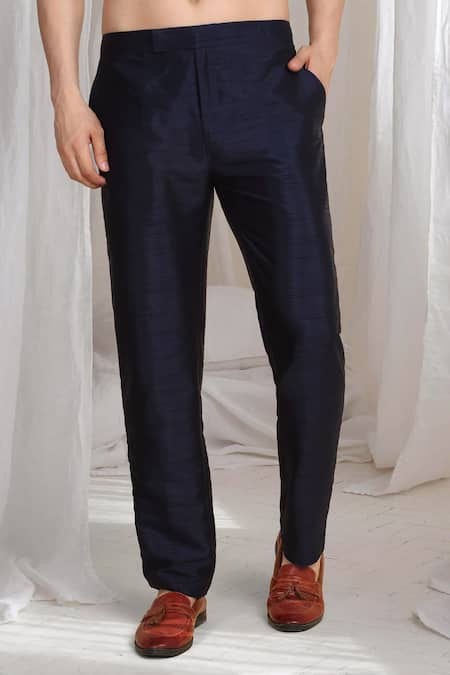 Aham-Vayam_Navy Cotton Embroidery Floral Jacket Kurta Pant Set _Online_at_Aza_Fashions