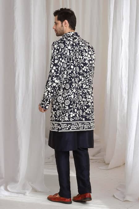 Aham-Vayam Floral Embroidered Jacket Kurta Pant Set 