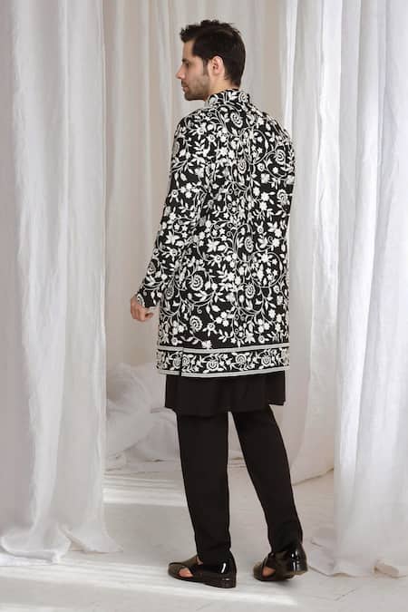 Aham-Vayam Floral Embroidered Jacket Kurta Pant Set 