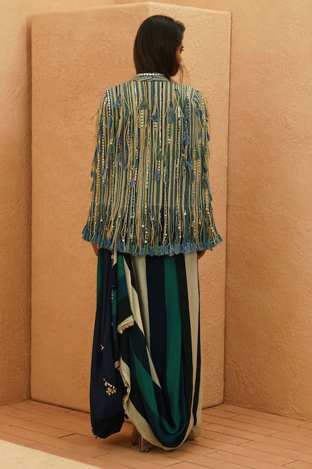 Shop Sva By Sonam & Paras Modi Multi Color Crepe Beads Open Neck Afreen Embellished Cape Jacket at Aza Fashions Shop_Sva By Sonam & Paras Modi_Multi Color Crepe Beads Open Neck Afreen Embellished Cape Jacket_at_Aza_Fashions