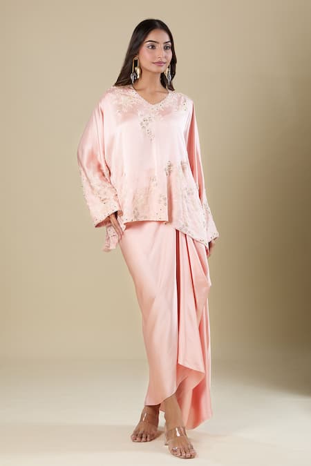 Buy_Anamika Khanna_Pink Sequins, Embroidery V-neck Skirt Set _Online_at_Aza_Fashions