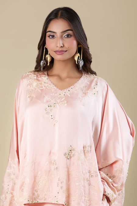 Shop_Anamika Khanna_Pink Sequins, Embroidery V-neck Skirt Set _Online_at_Aza_Fashions