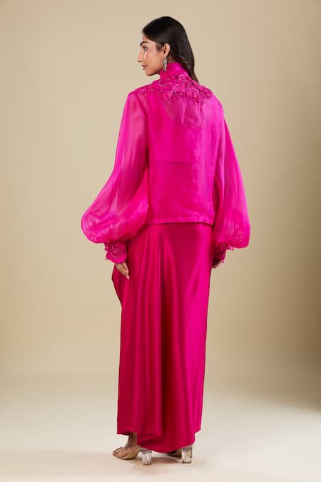 Anamika Khanna Fuchsia Embroidered Skirt Set 