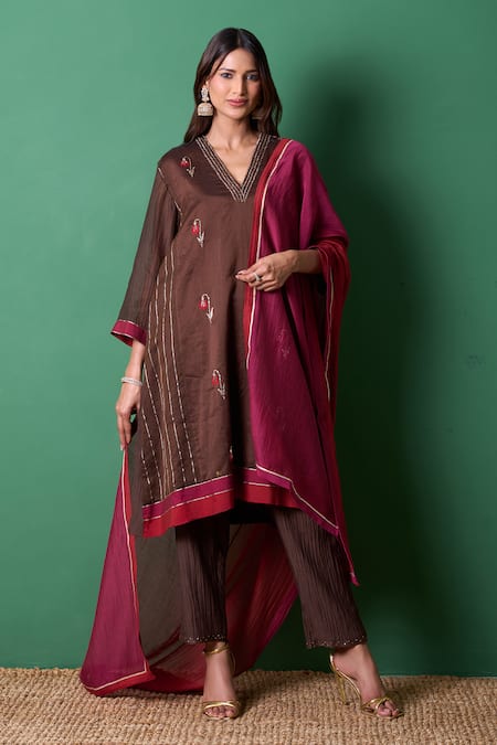 Priti Prashant Glee Brown Kurta Set with Dupatta 