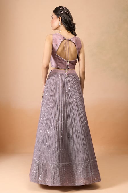 Aariyana Couture_Purple Georgette, Silk Sequins, Embroidery, Beads Padded Embellished Lehenga Set _Online_at_Aza_Fashions