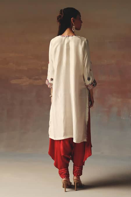 Shop_Twenty Nine_Red Satin Dhoti Pant _at_Aza_Fashions