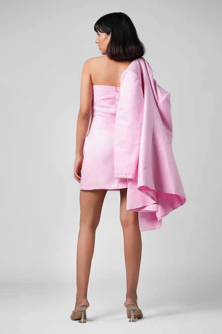 Ahi Clothing X AZA Merly Gingham Mini Pink Oversized Coat And Bandeau Dress Set 