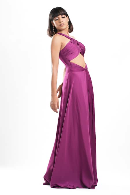 Ahi Clothing X AZA Purple Crepe Asymmetric Kerstin Draped Dress Online at Aza Fashions Ahi Clothing X AZA_Purple Crepe Asymmetric Kerstin Draped Dress _Online_at_Aza_Fashions