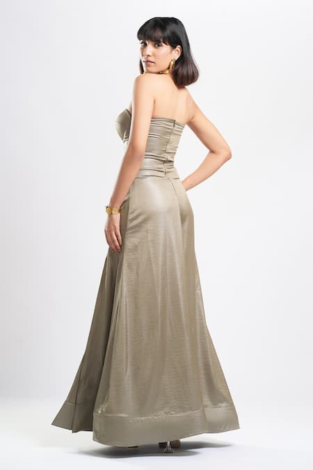 Shop Ahi Clothing X AZA Gray Satin Sweetheart Neck Clara Corset Dress at Aza Fashions Shop_Ahi Clothing X AZA_Gray Satin Sweetheart Neck Clara Corset Dress _at_Aza_Fashions