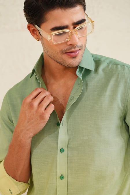 Buy_Eleven Brothers_Green Linen Sun Sage Shirt _Online_at_Aza_Fashions